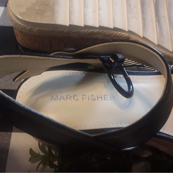 Marc Fisher Navy and White Stripe Sandals - Picture 6 of 7